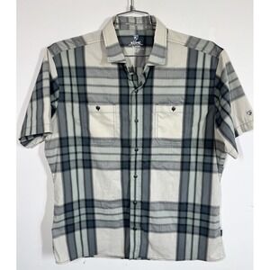 Kuhl Styk Tapered Fit Gray Plaid Short Sleeve Button Up Shirt Men's XL Outdoors